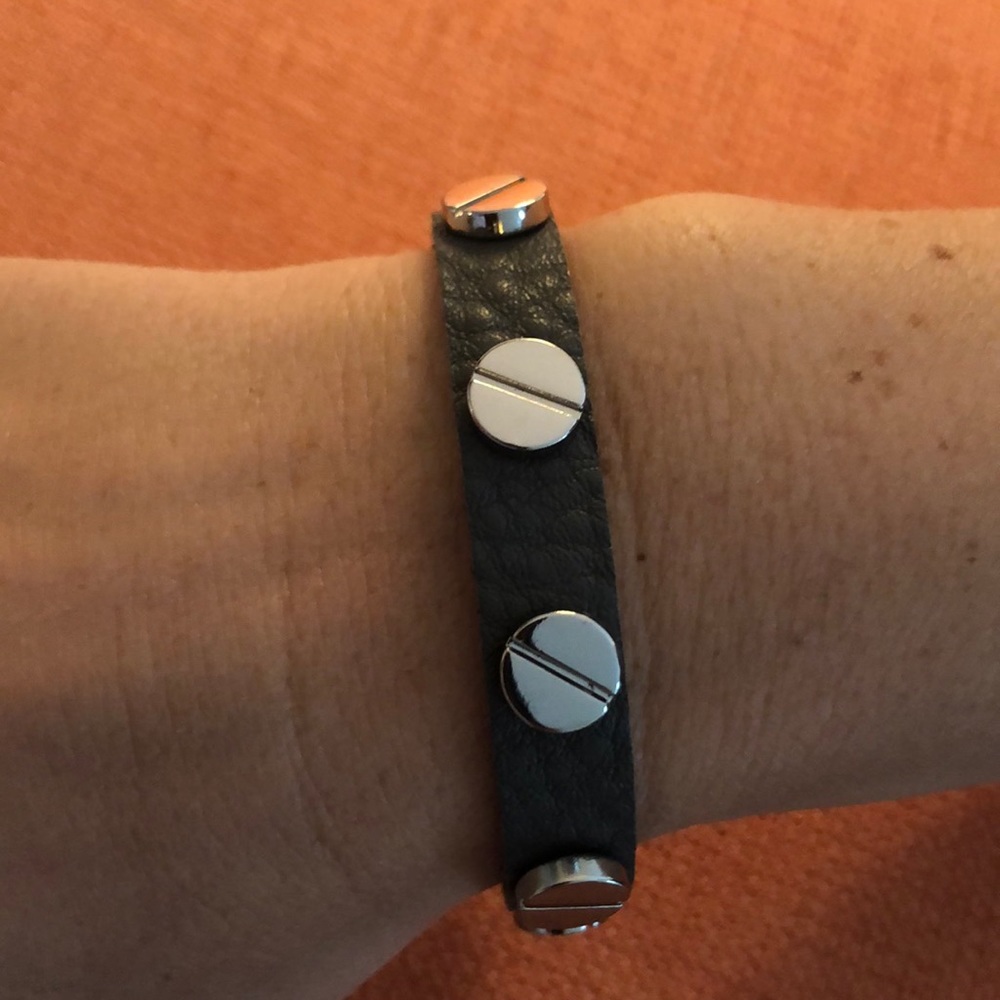 NWT  gray leather bracelet with silver studs